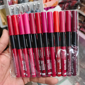 Eveline Beauty Jumbo Lip Pencils Pack of 12 | Creamy Long-Lasting Lip Color & Lip Liner Set