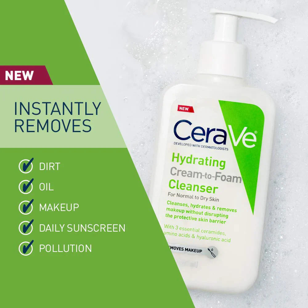 CeraVe Hydrating Cream-to-Foam Cleanser 8 fl oz / 237ml for Normal to Dry Skin – Gentle Face Wash