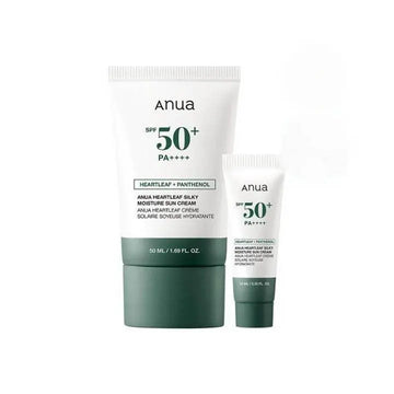 Anua Heartleaf Silky Moisture Sun Cream Set 50ml + 10ml Bonus | SPF50+ PA++++ Hydrating Sunscreen