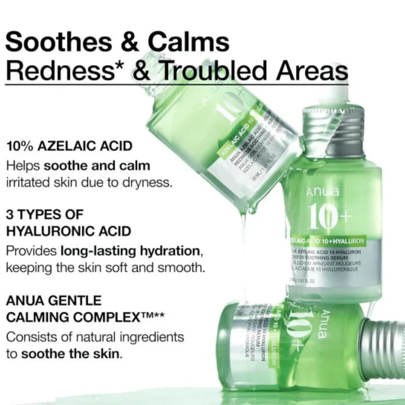 Anua Azelaic Acid 10% + Hyaluron Redness Soothing Face Serum 30ml – Anti-Redness & Hydrating Skincare