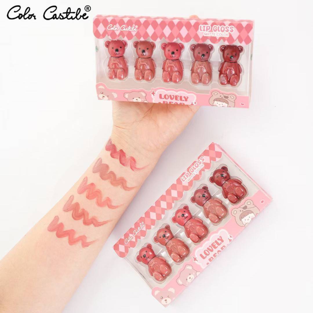 Color Castle Cute Bear Waterproof Lip Tint + Lip Gloss Set – Long‑Lasting & Hydrating Lip Colors