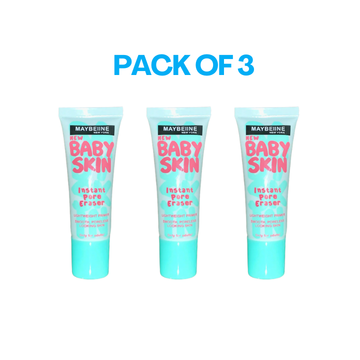 Maybelline New York Baby Skin Instant Pore Eraser Primer Pack of 3 – Smooth & Matte Base for Flawless Makeup