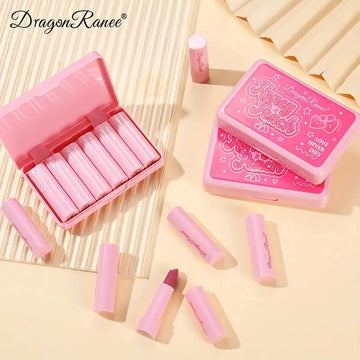 Dragon Ranee Honey Peach Love Never Dies Mini Matte Lipstick 6Pcs Set – Peach‑Toned Long‑Lasting Lip Color