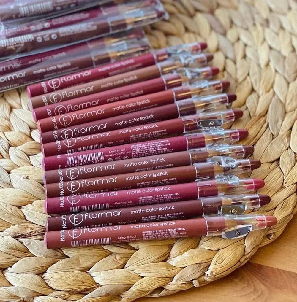 Flormar Lip Pencil Pack of 12 | Long-Lasting Smooth Lip Liner Set for Perfect Lip Definition