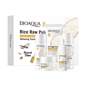 BIOAQUA Rice Raw Pulp Whitening Travel 5-Piece Set | Brightening & Hydrating Skincare Kit for Glowing Skin