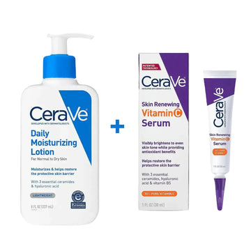 CeraVe Daily Moisturizing Lotion & Vitamin C Serum Skincare Bundle – Hydrating & Brightening Duo for Healthy Skin