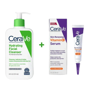 CeraVe Hydrating Cleanser & Vitamin C Serum Skincare Bundle – Gentle Cleanse & Brightening Duo